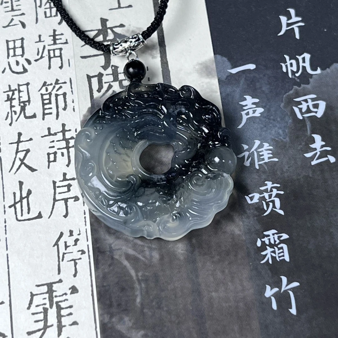 非金属树脂吊坠  水墨龙项链男女平安扣吊坠民族风情侣百搭锁骨链
