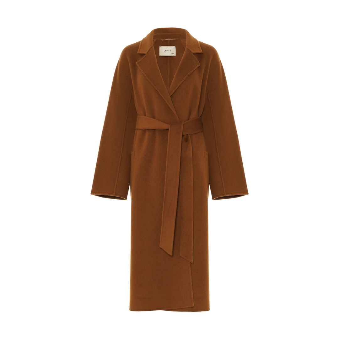 LYNEE【金标系列】110S澳毛简约平驳领系带双面呢  LGD2EAW166