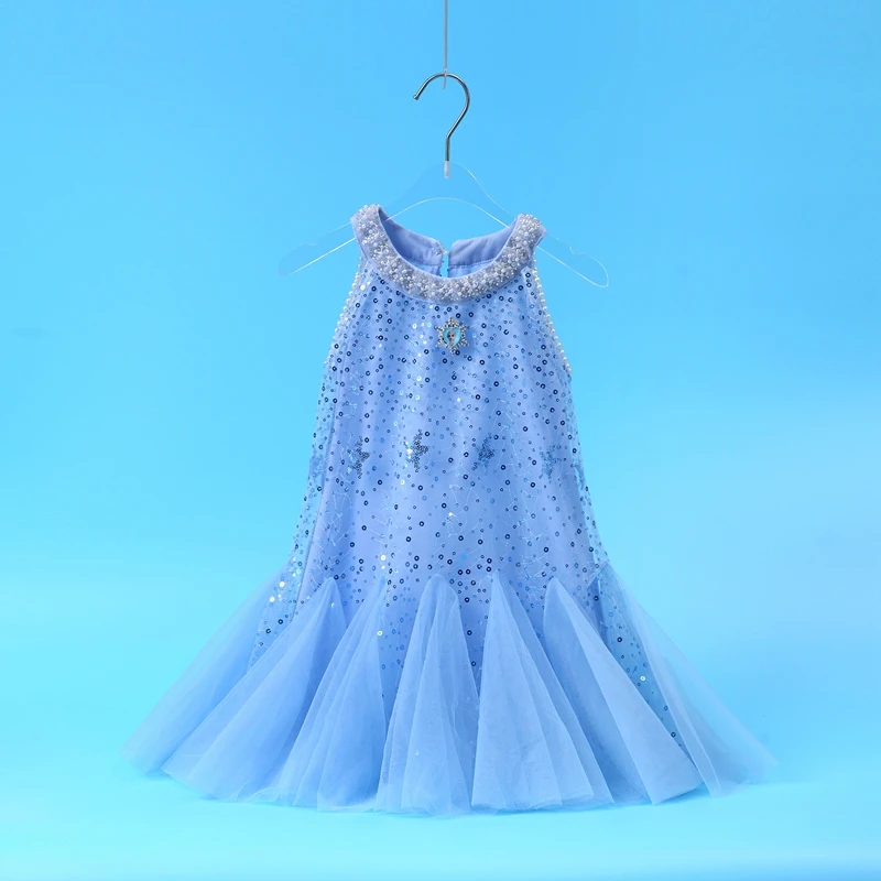 女童夏季连衣裙2025新款洋气女孩无袖网纱公主裙儿童爱莎亮片裙子
