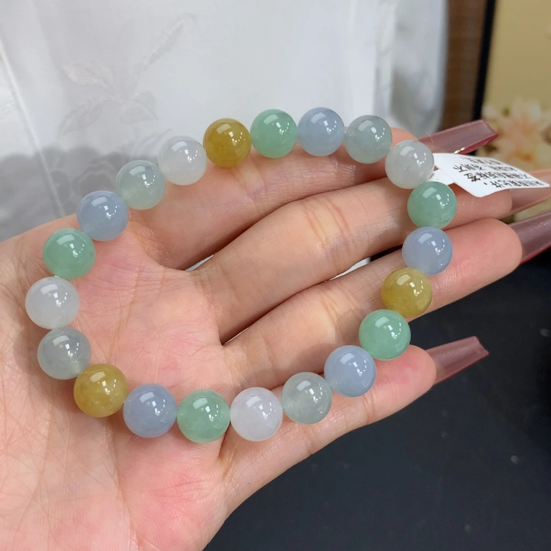 翡翠手链未镶嵌卡9冰胶多宝手串