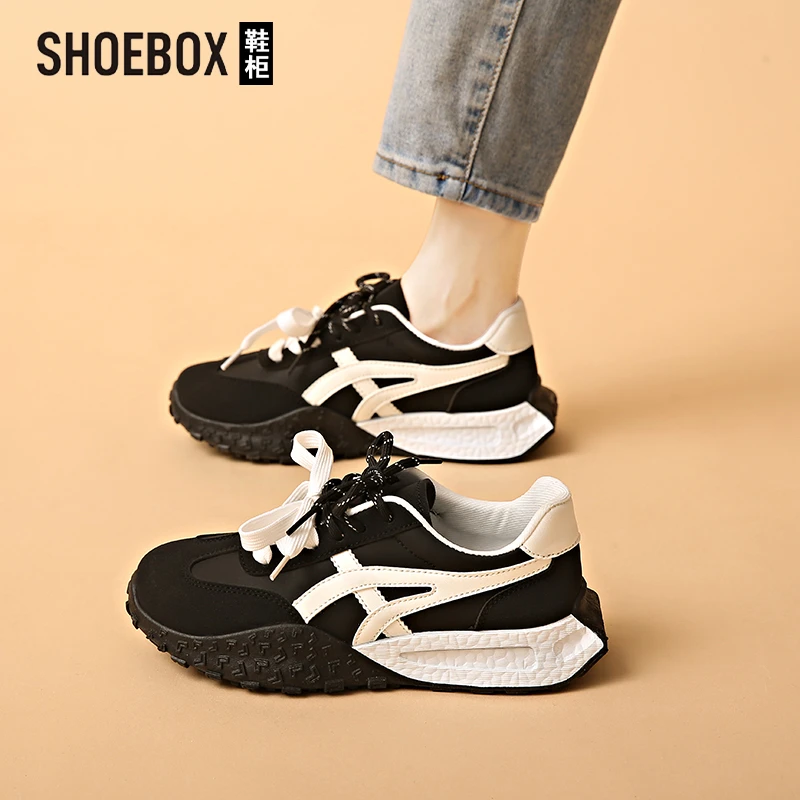 SHOEBOX鞋柜厚底阿甘鞋女2025春季新款百搭时尚休闲运动德训鞋