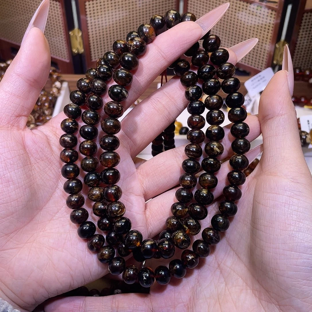 琥珀未镶嵌裸石抚顺琥珀9+黑花蜡