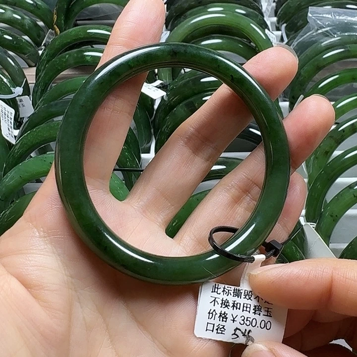 和田玉（碧玉）未镶嵌手镯细圆条54