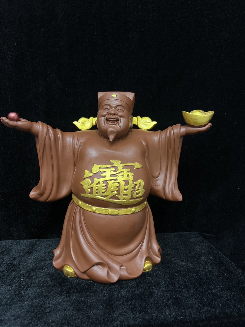 紫砂27CM大财神爷茶座柜子桌面摆件