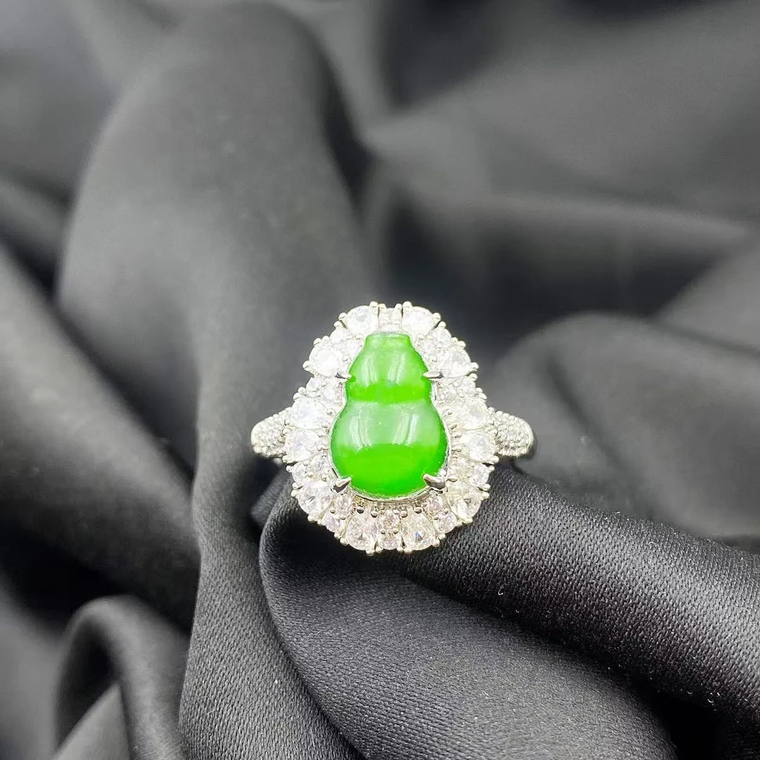 翡翠高冰满钻绿葫芦贵气戒指F944-多样性发