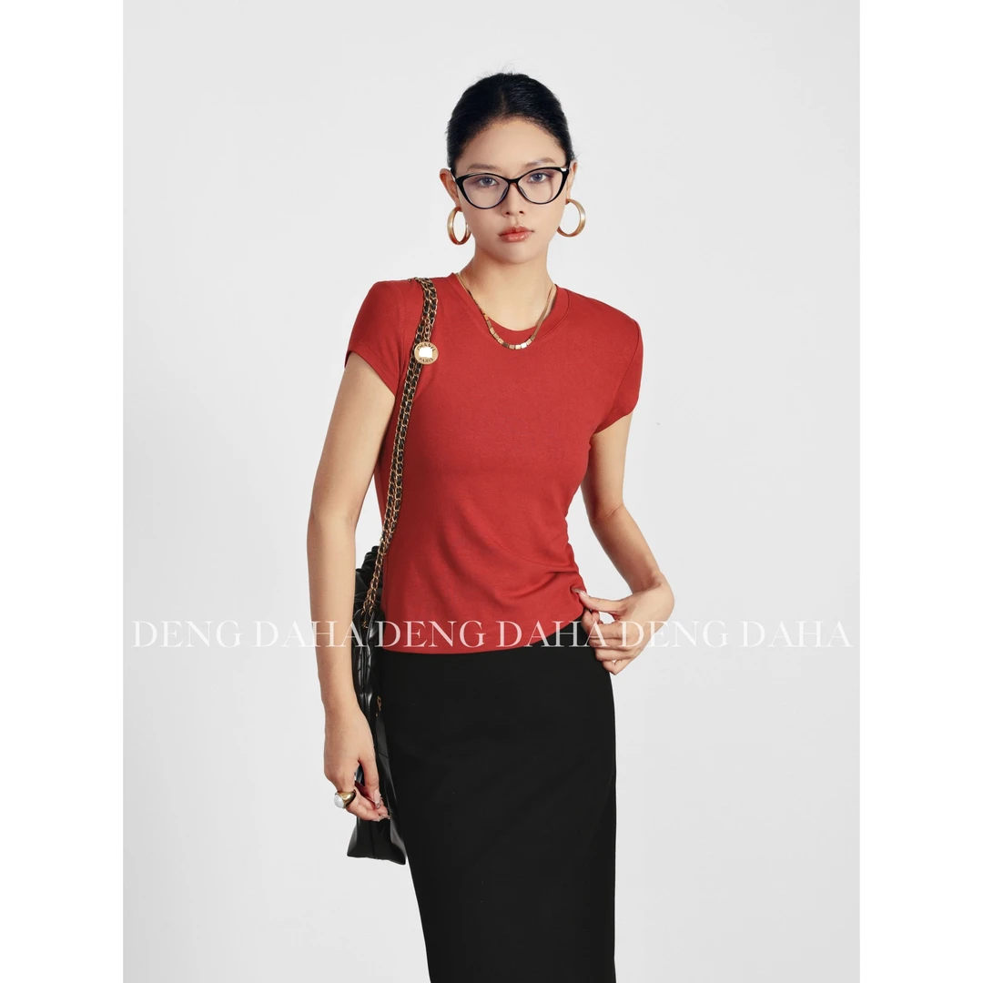 SANOIAN·宋三千时尚百搭纯色圆领短袖女士T恤女HBZC641108 nnassa