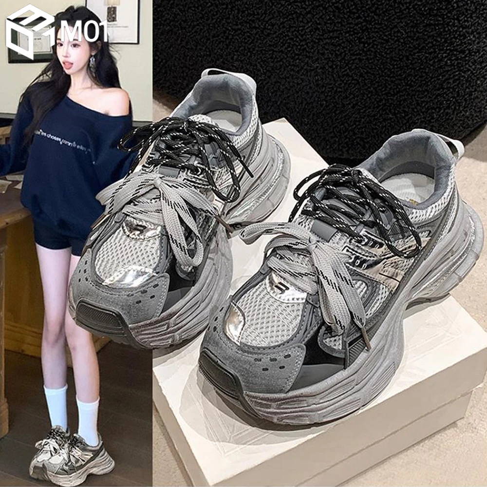 M01做旧老爹鞋女厚底增高2025年新款复古百搭休闲运动鞋子ins潮