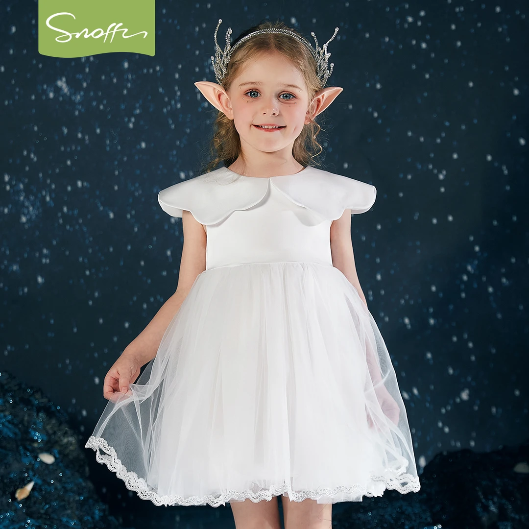 【商场同款】斯纳菲女童连衣裙夏季新款白色娃娃领礼服女宝宝纱裙