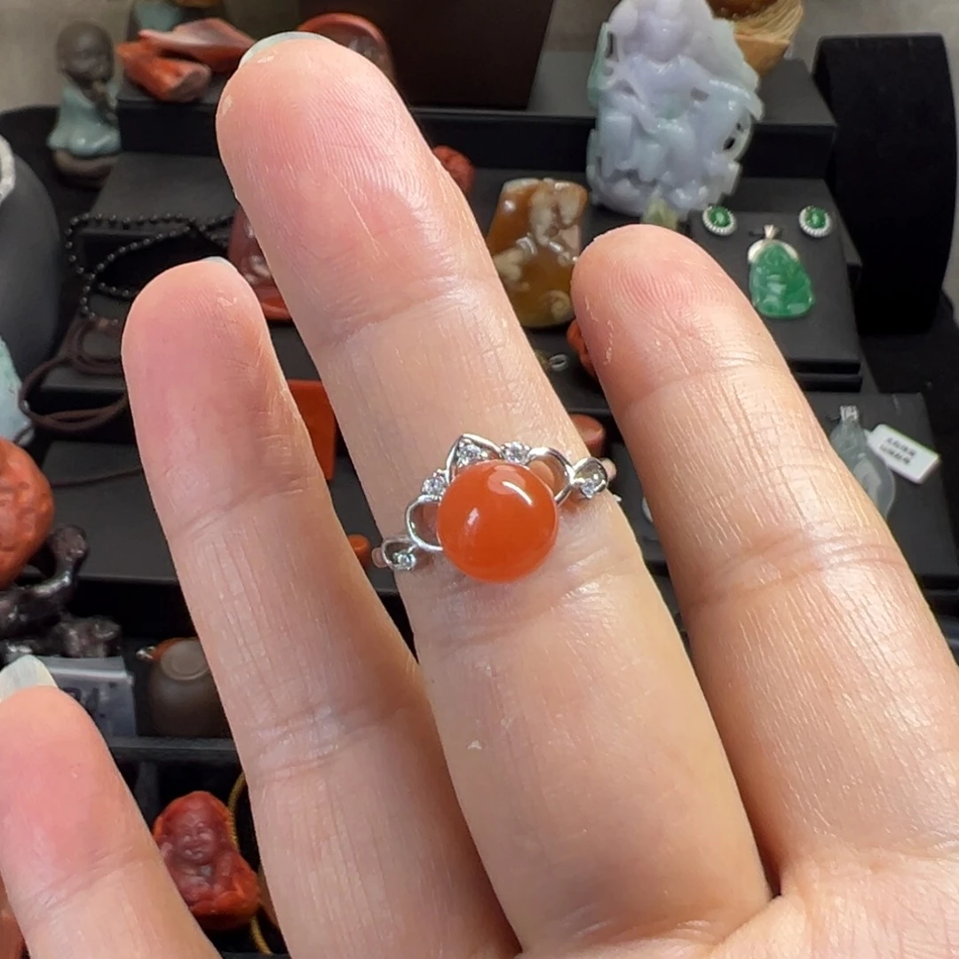 南红玛瑙银S925镶嵌戒指