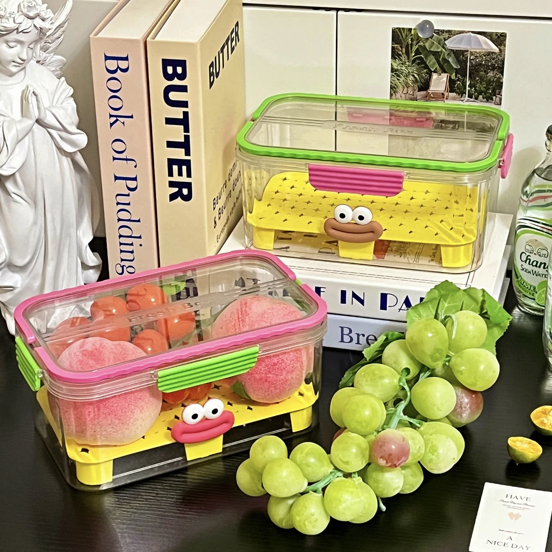 多巴胺高颜值手提保鲜盒户外大容量可爱野餐保鲜盒带大嘴