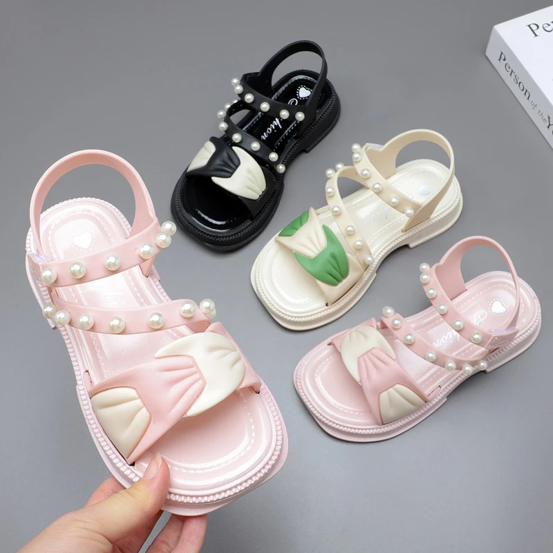 2025夏季新款女童鞋软底凉鞋珍珠公主鞋儿童小中大童沙滩鞋防滑