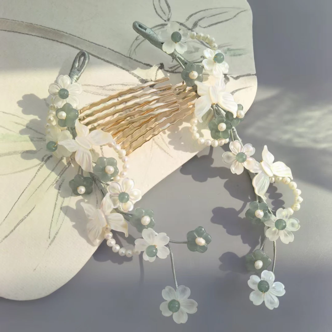 古风蝶贝桃花发梳