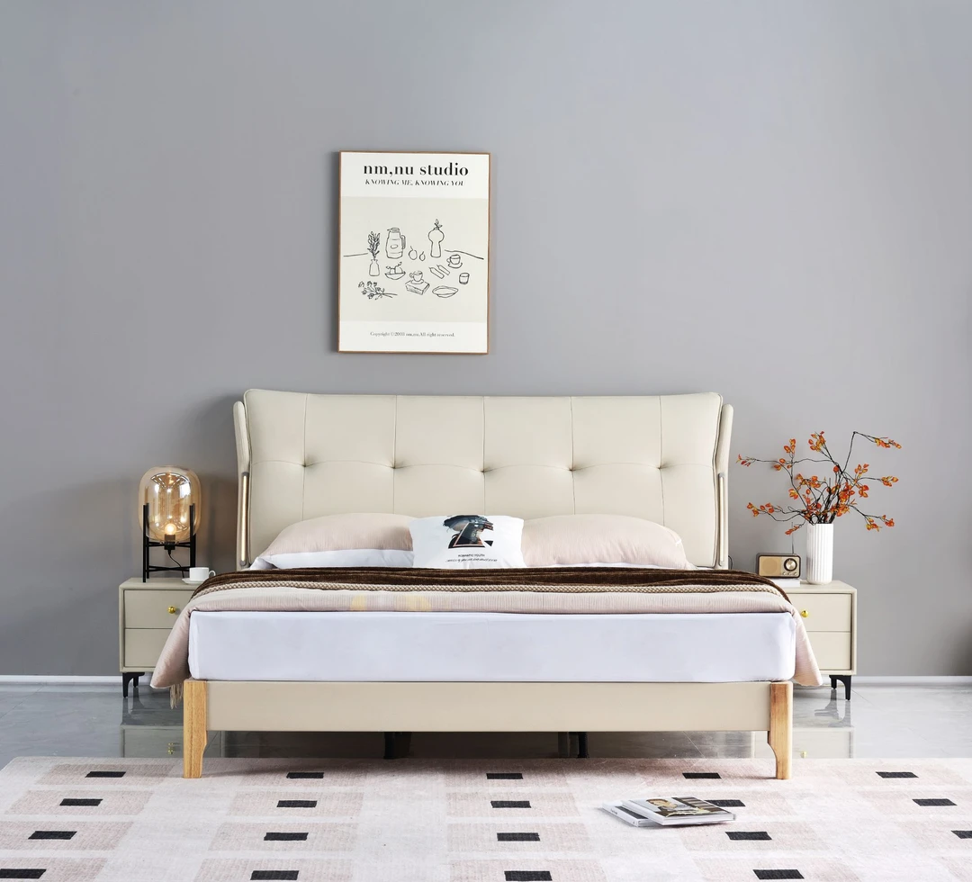 【老虎脚-橡木床板】双人床主卧1.5m1米8婚床现代意式极简新款皮床