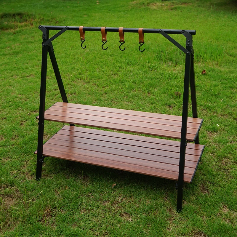 户外露营铝合金双层置物架自驾游车载便携支架庭院阳台收纳架大容