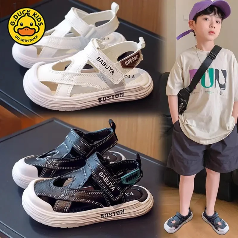 潮牌小黄鸭男童凉鞋夏季2025新款儿童软底运动鞋中大童男孩凉拖
