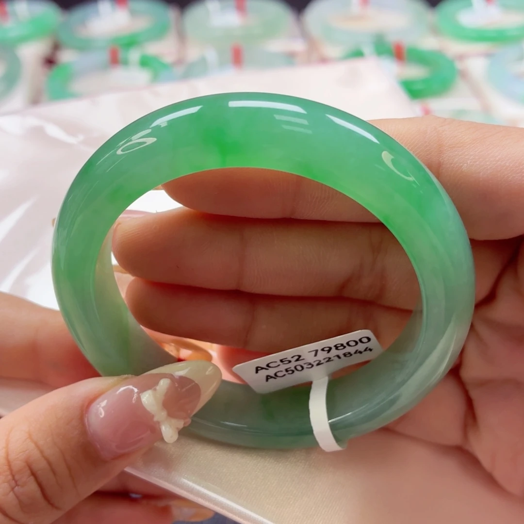 翡翠未镶嵌手镯68冰阳绿小手捡漏52.2-30