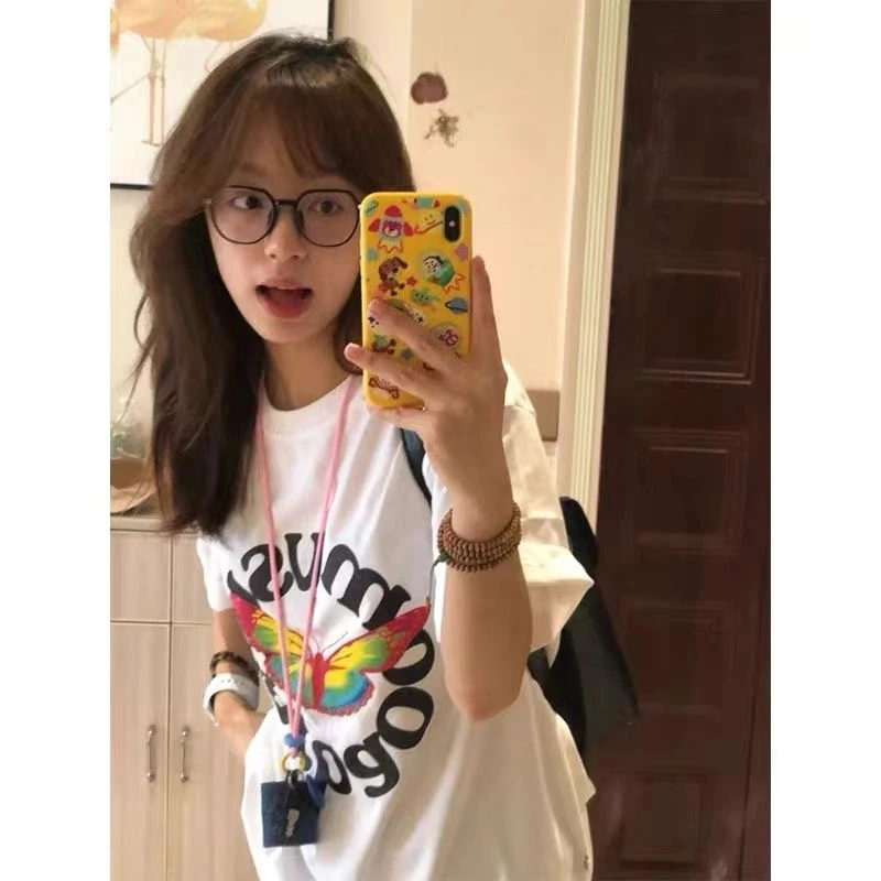 纯棉美式上衣夏季学生女复古潮牌小众设计感ins圆领韩版宽松半袖