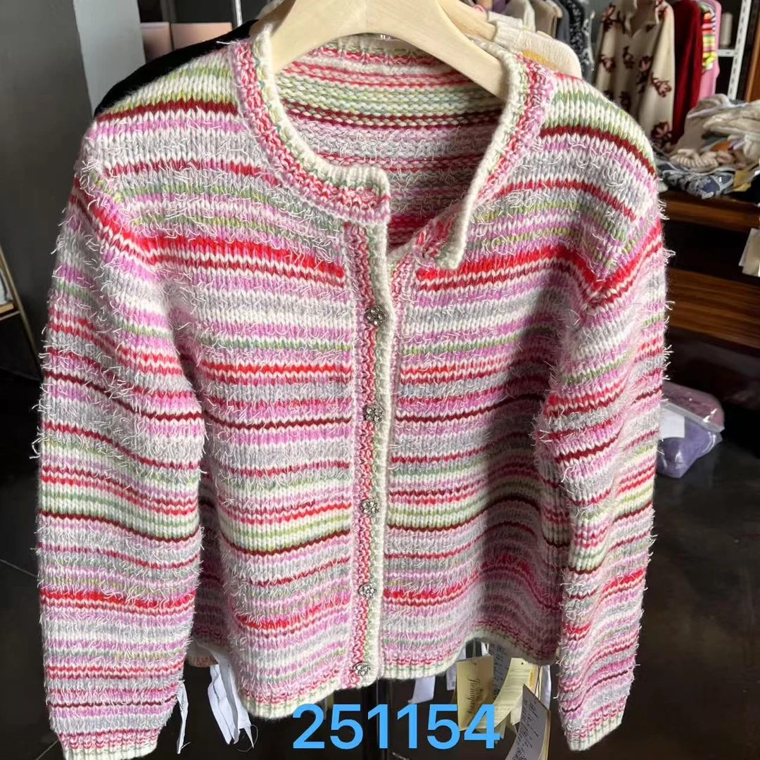 【俩月羊绒】轻奢251154-100山羊绒温柔时尚拼色针织小香风开衫