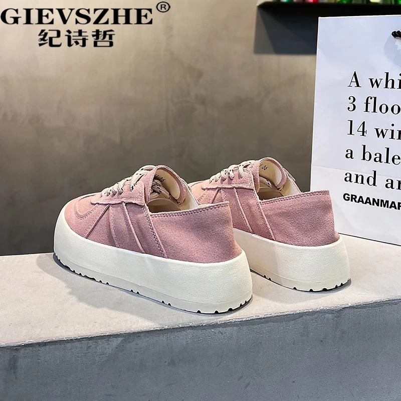 纪诗哲牛皮复古真皮厚底小白鞋女夏季新款女士复古软底运动板鞋