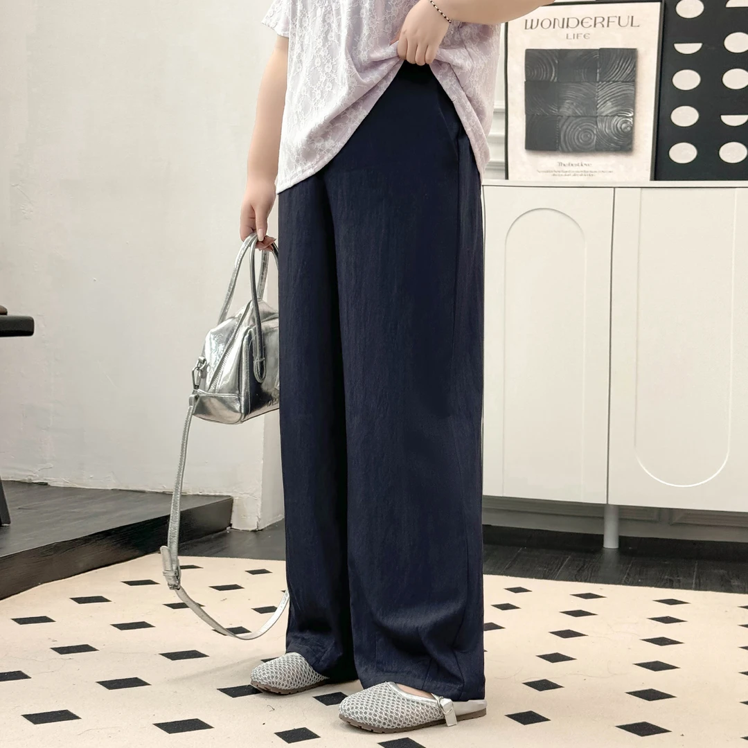 DX7638大码女装【垂感阔腿裤】三种裤长夏季肌理感显瘦高腰直筒裤子