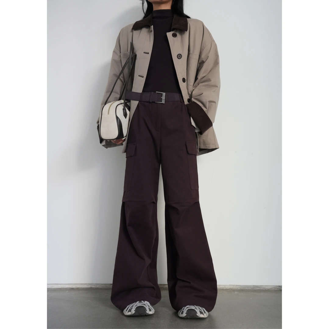 LQLINGJIE 秋冬工装裤高腰显瘦百搭宽松纯色直筒休闲裤94006