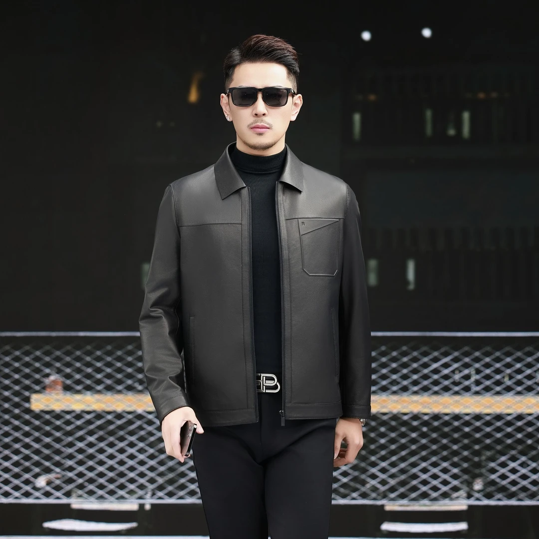 【缔尊甄选】2025海宁春秋新款男士真皮牛皮商务休闲夹克25811