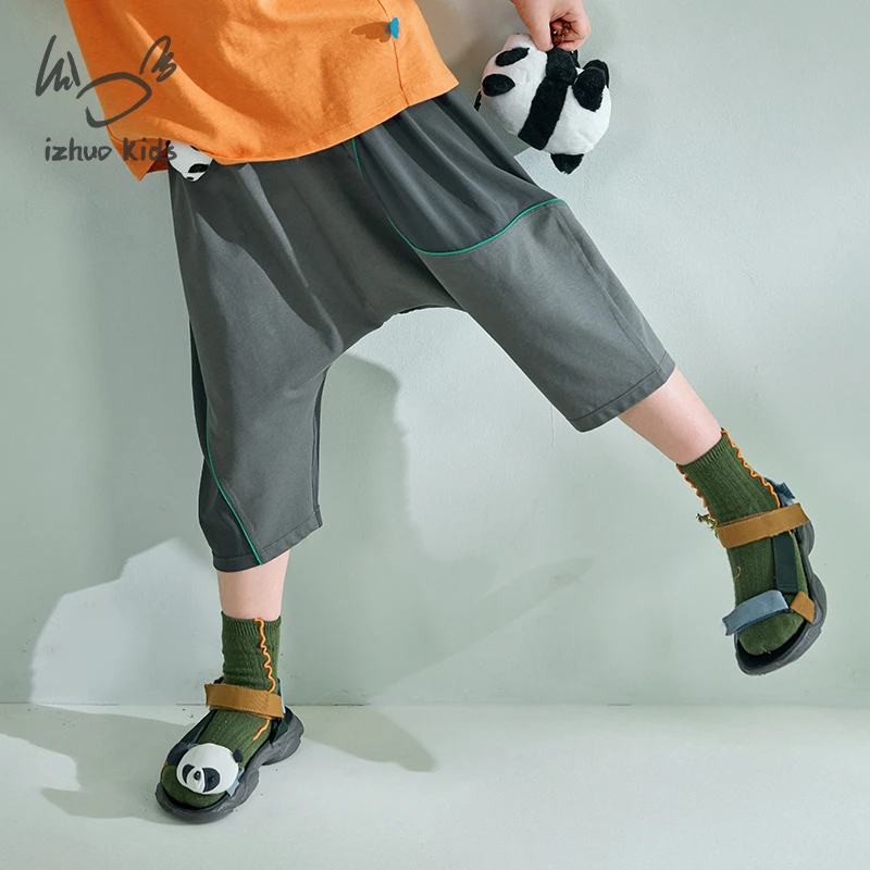 小日着休闲裤2025新款夏季中大男女宝七分运动工装薄裤子TD2204K2