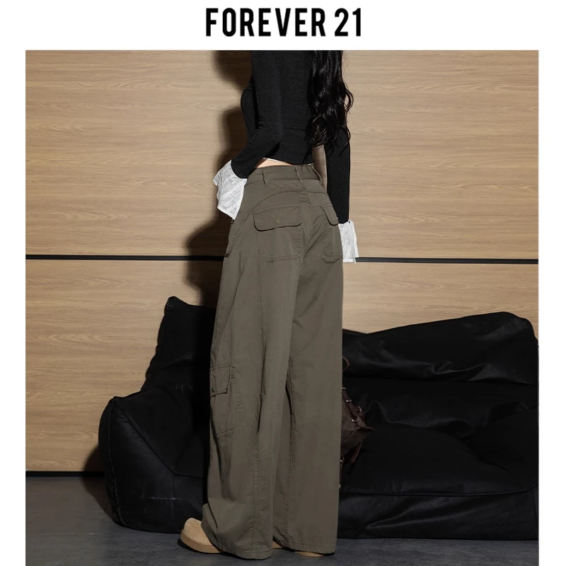 Forever 21美式辣妹工装裤女秋季设计感宽松弯刀拖地阔腿休闲裤子