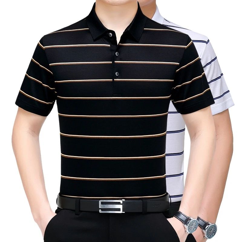 2025桑蚕丝短袖t恤男士夏季薄款商务无痕中年男宽松中年男士T恤