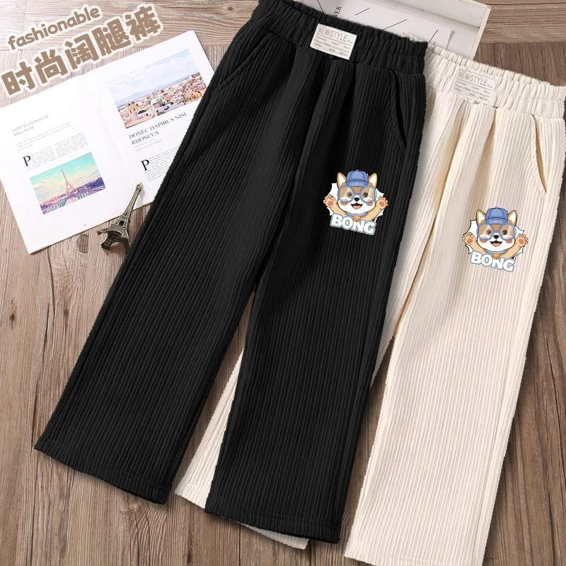 阔腿裤新款2025裤子灯芯绒儿童洋气女童中大童休闲春秋口袋长裤