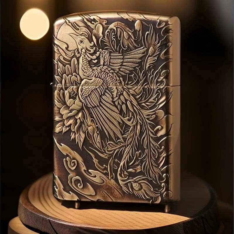 ZIPPO打火机【凤凰】-扶摇直上黄铜盔甲浮雕正品【俊昊】DYJ1