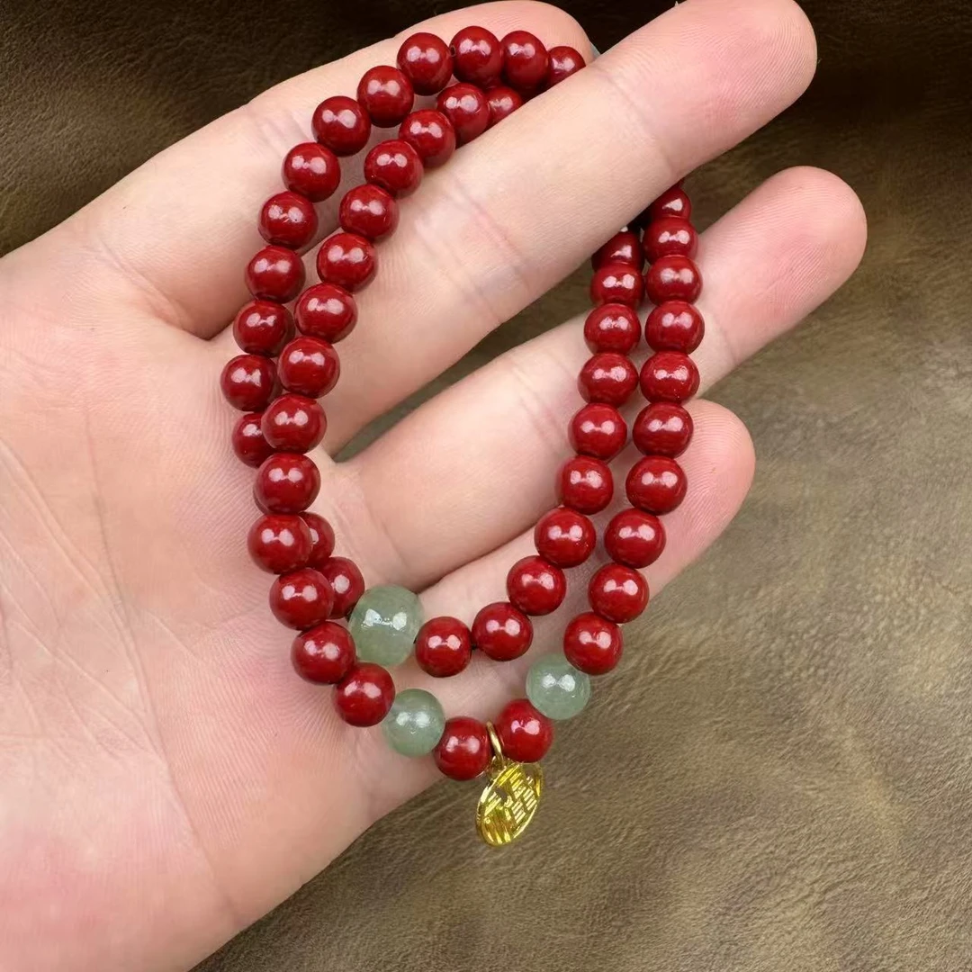 天然辰砂朱砂手串+福挂（无礼盒）K70