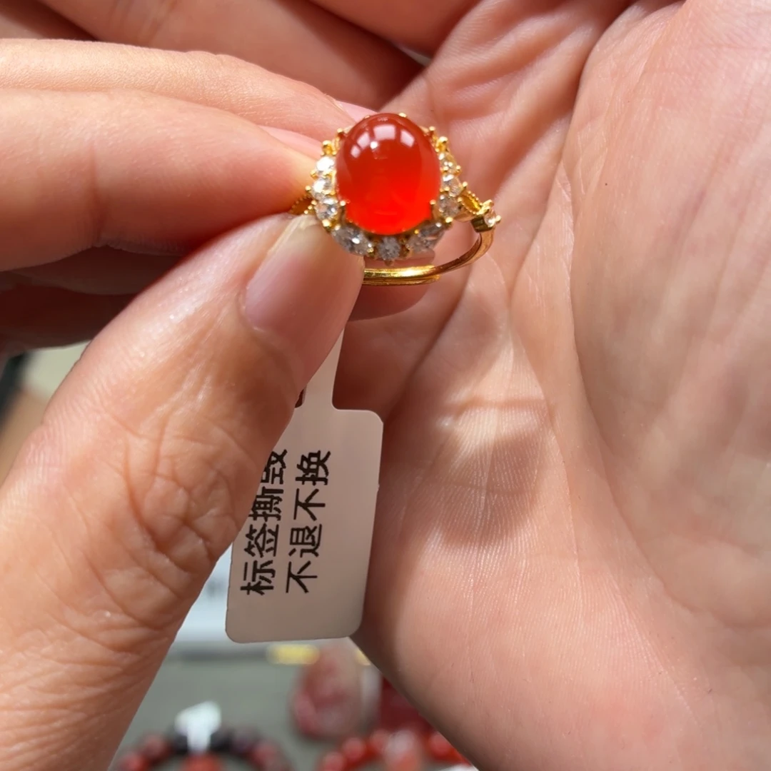 银S925镶嵌戒指南红玛瑙保山小庄冰红女戒指