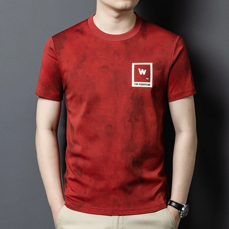 男款印花运动薄款中年百搭夏季短袖休闲T恤圆领男士宽松潮流男装