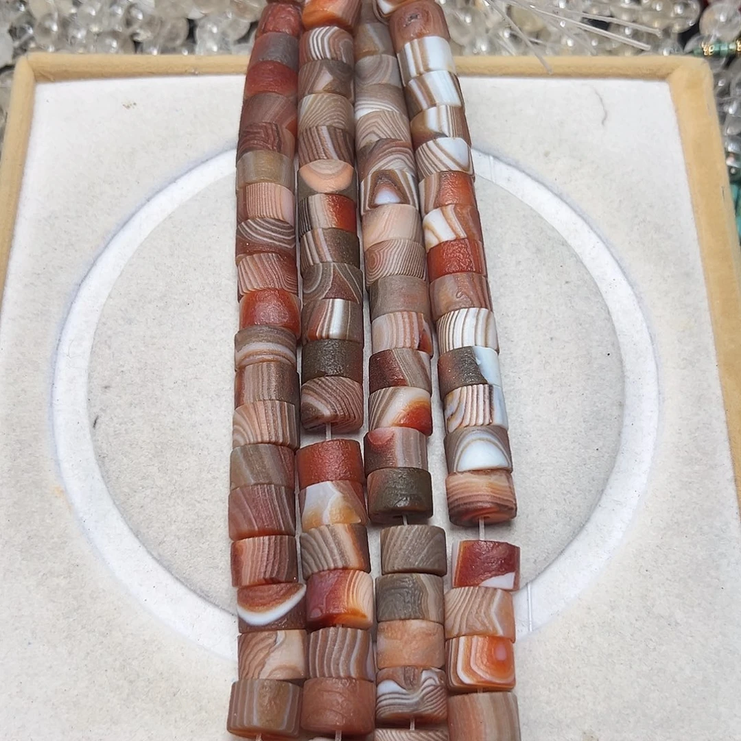 玛瑙/玉髓足银镶嵌珠宝半成品M18。15*10m天然缠丝老玛瑙隔珠一条