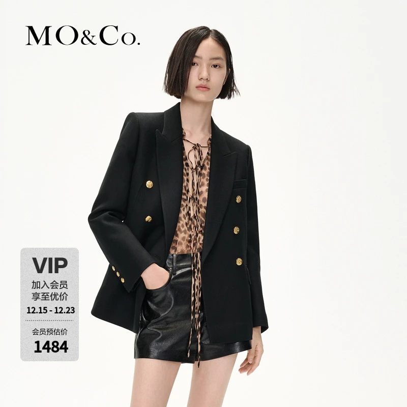 MOCO复古戗驳领垫肩廓形金扣西装外套MBC4BLAK01