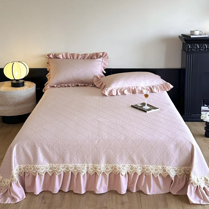 【真珍】法式PE凉感冰丝床盖凉席带裙边公主风榻榻米凉感软席