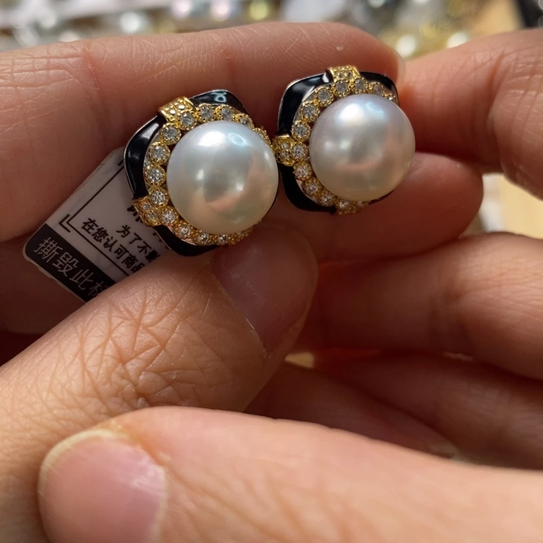海水珍珠耳饰银S925镶嵌