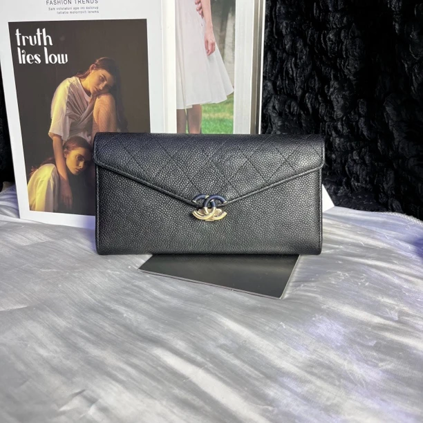 95新 Chanel/香奈儿 香奈儿黑色荔枝纹钱包手拿包