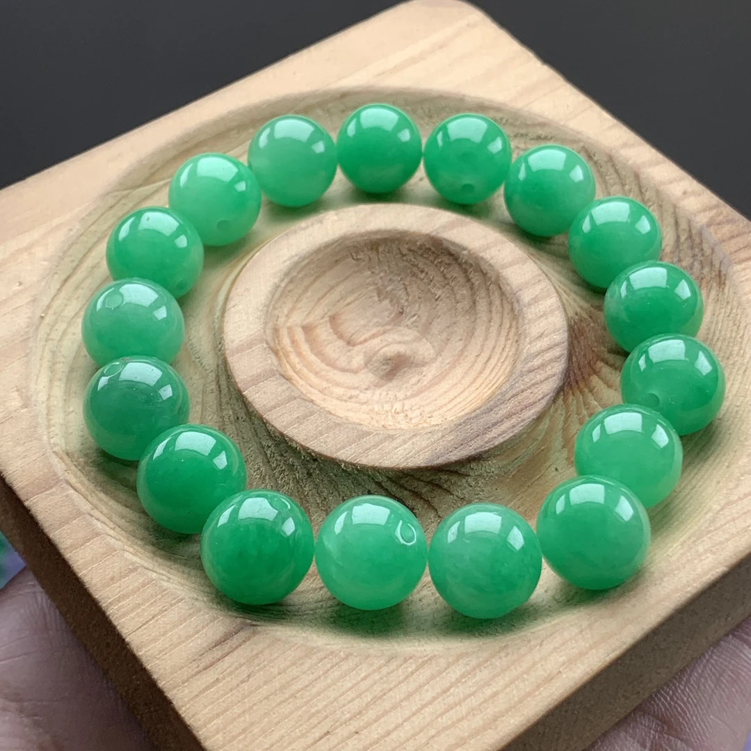 天然缅甸翡翠A货 卡12mm绿珠 多样性发货其一