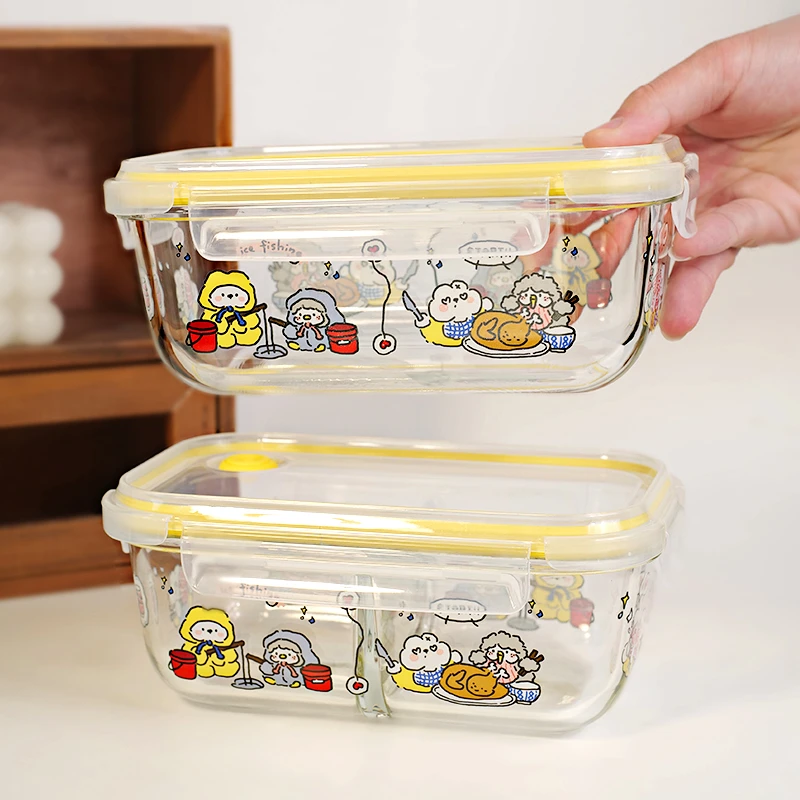 耐高温玻璃饭盒可微波炉加热餐盒上班族带饭便当盒密封分隔保鲜盒