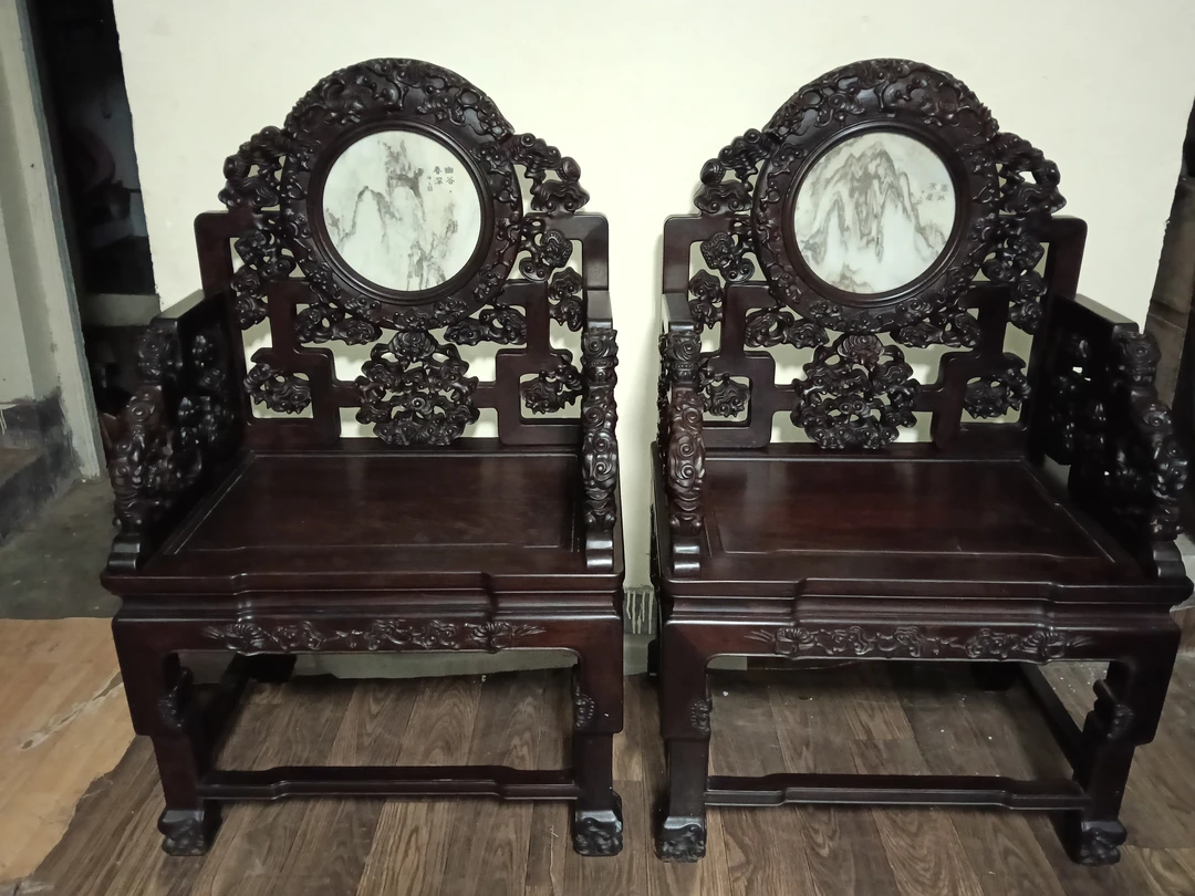 老红木大红酸枝冲天太师椅一对尺寸72/52坐高50总高105