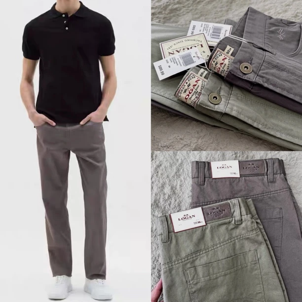 外贸男士水洗棉质感透气抗皱春秋款休闲裤商务百搭直筒长裤5346