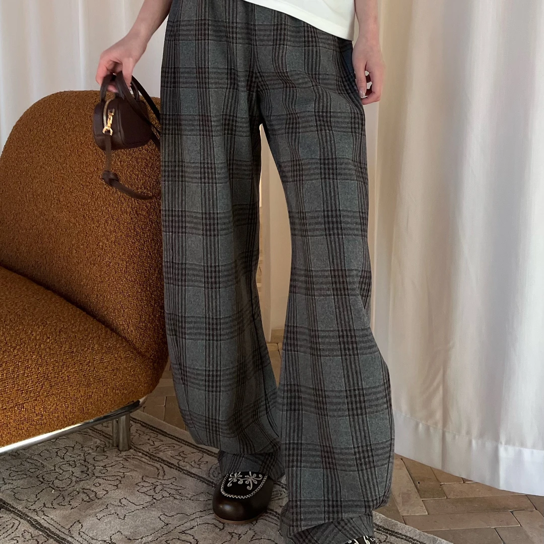 MAKE IF设计师品牌25新品胶囊系列羊毛灰咖格子休闲裤026