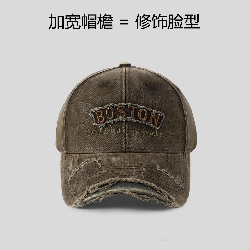 韩版复古风碳素磨毛水洗棉棉软顶大头围显脸小男女同款棒球帽