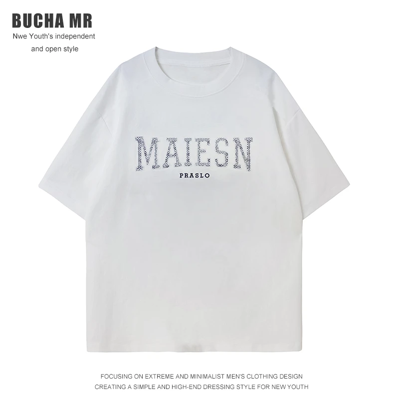 夏季重磅短袖T恤男ins时尚重工字母印花宽松青年半袖情侣短袖T恤