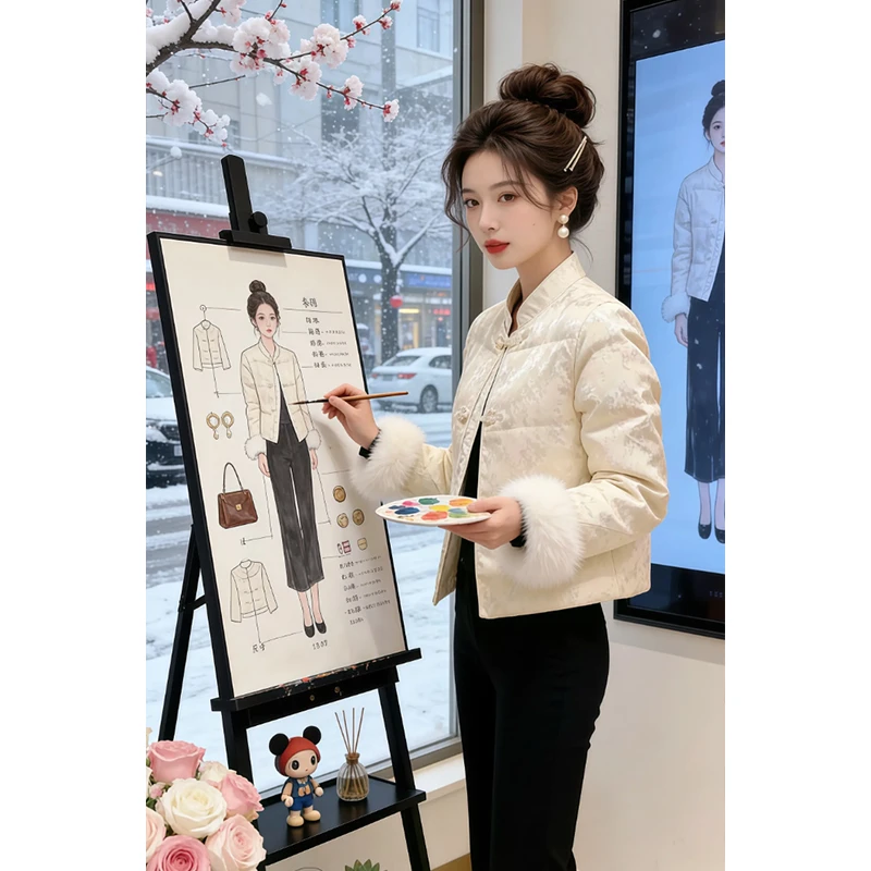 爆款轻奢国风显优雅立领棉服女装2025冬季高级感时尚潮流舒适棉衣