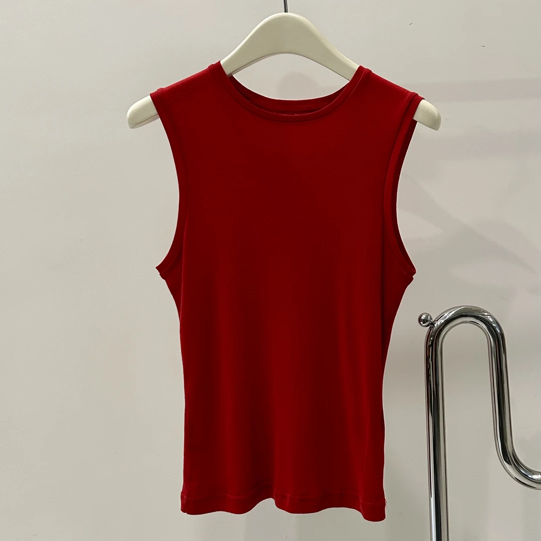 【塔鹿蕾】25年春夏新款薄款弹力修身圆领无袖纯色背心7839