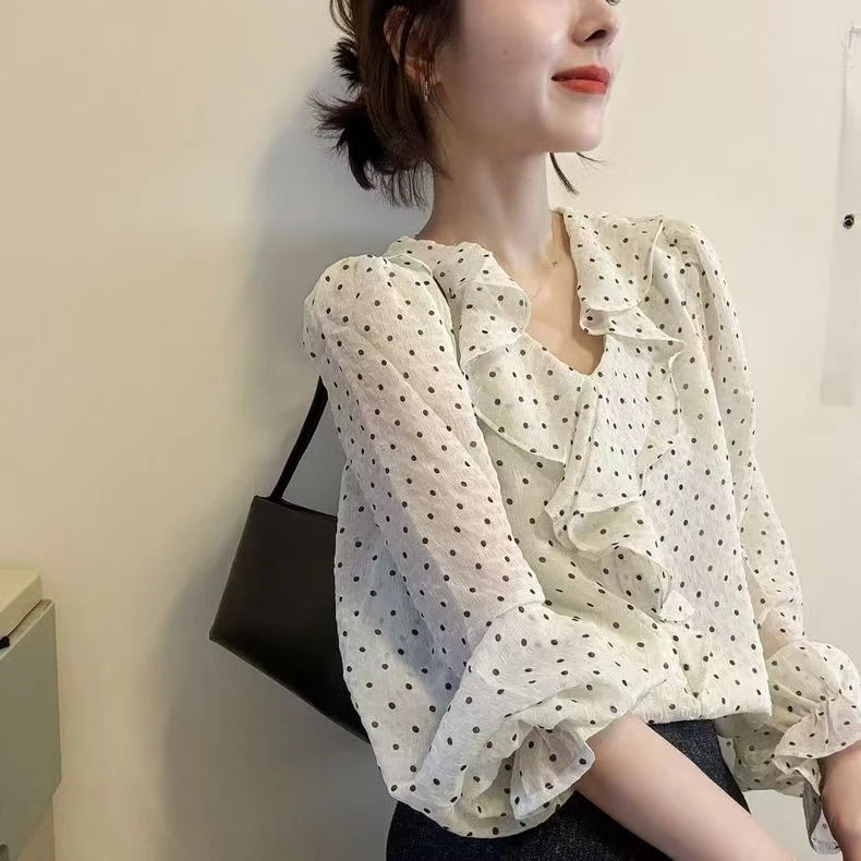 夏装新款大码女装法式甜美波点衬衫气质别致漂亮小衫M-4XL200斤