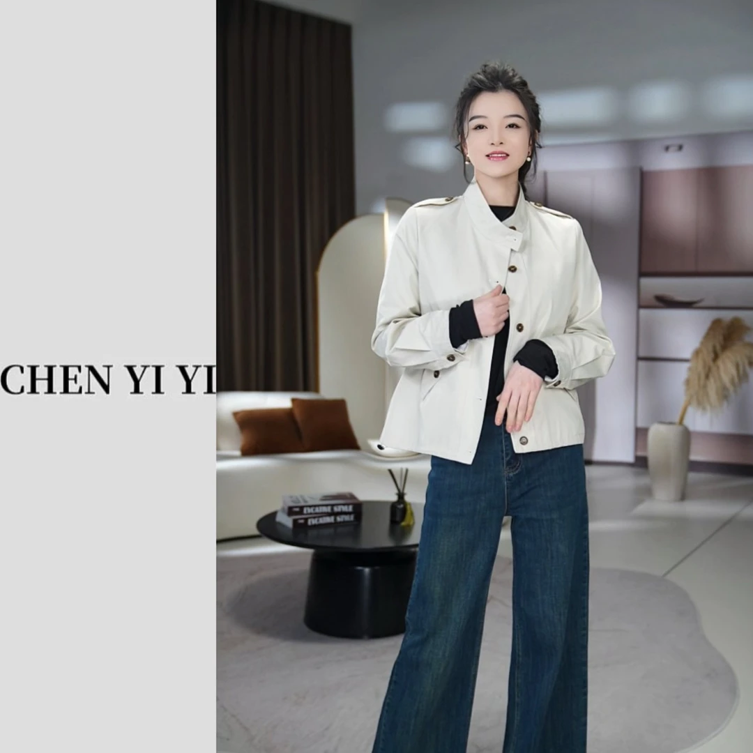 C-LMENY西雅图！小立领 设计感抽绳显瘦短款风衣外套